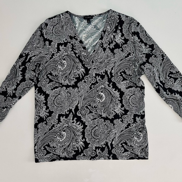Talbots Monochrome Paisley Long Sleeve Top - Picture 1 of 3